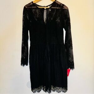 Womens SZ Lg NWT Black Full Lace Fit Flare Dress Whimsygoth Witchy Evening Out